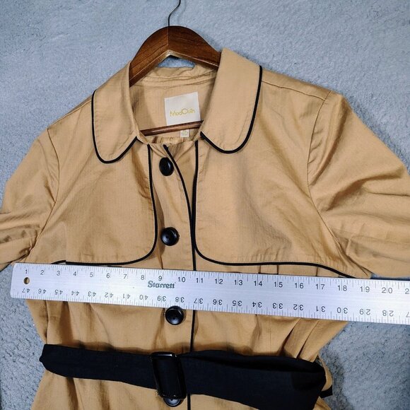 ModCloth Trench Coat Women's XL Tan Belted Waist Mid-Length Lightweight Retro - Picture 11 of 14